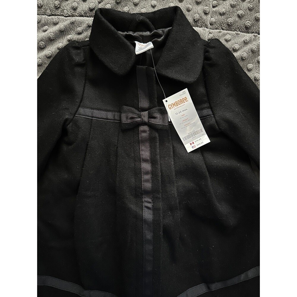 NEW 12-18-24 Months Gymboree Vintage Wool Peacoat Audrey Hepburn Black Jacket - Picture 2 of 9